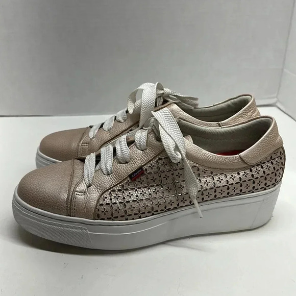 Callaghan Platform Sneakers Lace Up Shoes Laser Cut Floral Rose Gold Size 40 10 - Picture 3 of 10